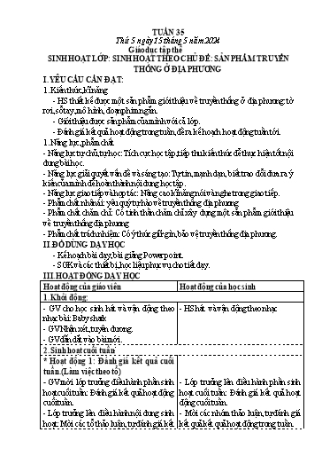 Giáo án Sinh hoạt lớp - Tuần 35: Sinh hoạt theo chủ đề Sản phẩm truyền thống ở Địa phương - Năm học 2023-2024