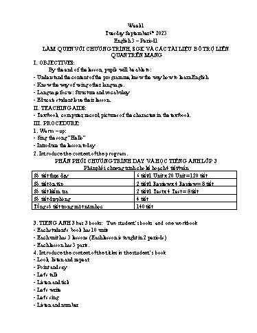 Giáo án Tiếng Anh Lớp 3+4+5 - Week 1 - Năm học 2023-2024 - Tôn Thị Hằng
