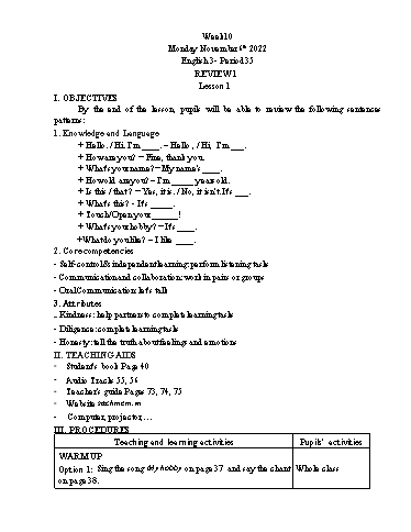 Giáo án Tiếng Anh Lớp 3+4+5 - Week 10 - Năm học 2023-2024 - Tôn Thị Hằng