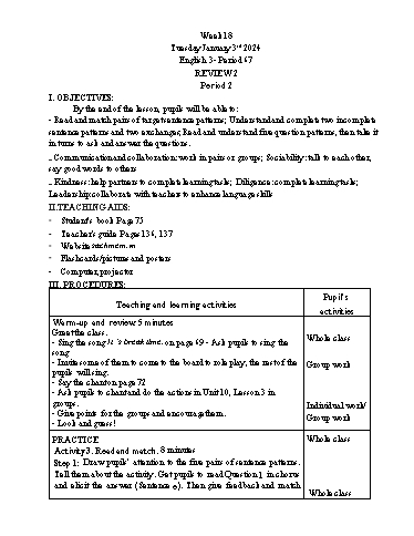 Giáo án Tiếng Anh Lớp 3+4+5 - Week 18 - Năm học 2023-2024 - Tôn Thị Hằng