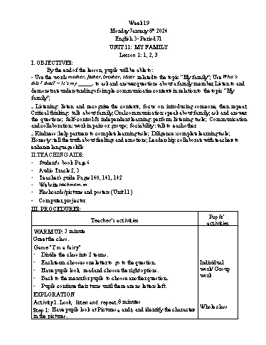 Giáo án Tiếng Anh Lớp 3+4+5 - Week 19 - Năm học 2023-2024 - Tôn Thị Hằng