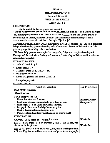 Giáo án Tiếng Anh Lớp 3+4+5 - Week 20 - Năm học 2023-2024 - Tôn Thị Hằng