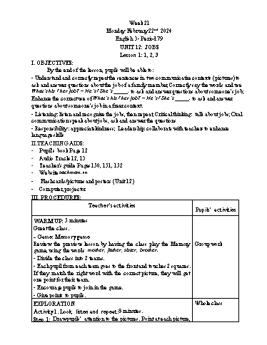 Giáo án Tiếng Anh Lớp 3+4+5 - Week 21 - Năm học 2023-2024 - Tôn Thị Hằng