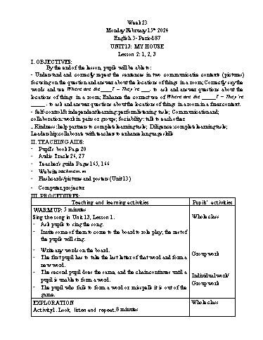 Giáo án Tiếng Anh Lớp 3+4+5 - Week 23 - Năm học 2023-2024 - Tôn Thị Hằng