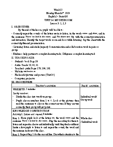 Giáo án Tiếng Anh Lớp 3+4+5 - Week 25 - Năm học 2023-2024 - Tôn Thị Hằng