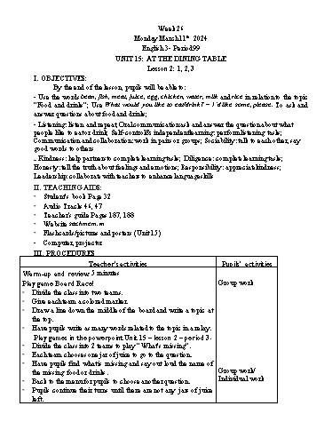Giáo án Tiếng Anh Lớp 3+4+5 - Week 26 - Năm học 2023-2024 - Tôn Thị Hằng