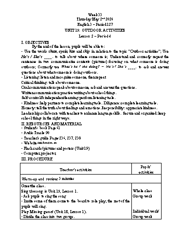 Giáo án Tiếng Anh Lớp 3+4+5 - Week 33 - Năm học 2023-2024 - Tôn Thị Hằng