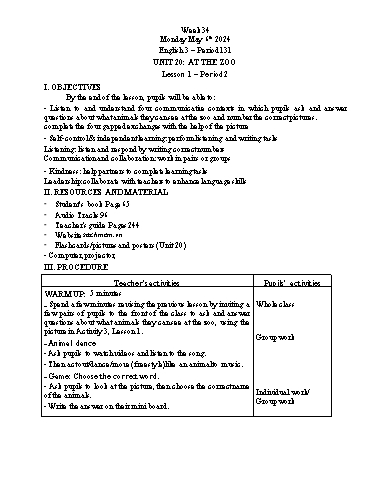 Giáo án Tiếng Anh Lớp 3+4+5 - Week 34 - Năm học 2023-2024 - Tôn Thị Hằng