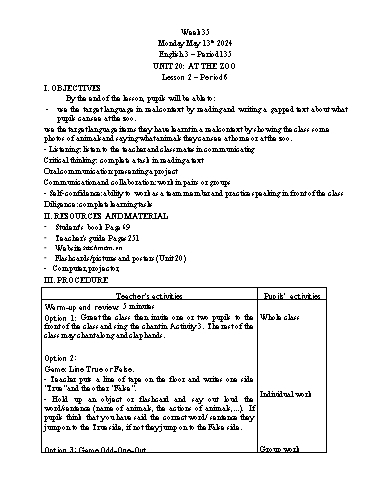 Giáo án Tiếng Anh Lớp 3+4+5 - Week 35 - Năm học 2023-2024 - Tôn Thị Hằng