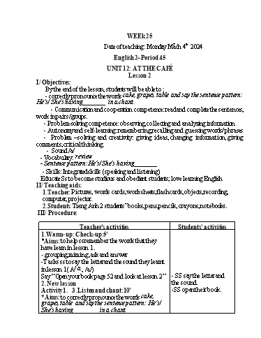 Giáo án Tiếng Anh Tiểu học - Week 25 - Năm học 2023-2024