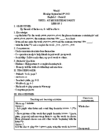 Giáo án Tiếng Anh Tiểu học - Week 3 - Năm học 2023-2024 - Tôn Thị Hằng