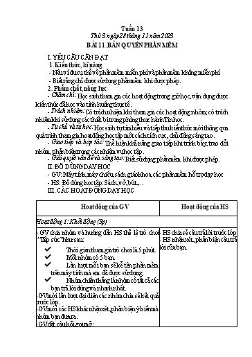 Giáo án Tin học Lớp 10 (Kết nối tri thức) - Tuần 13, Bài 11: Bản quyền phần mềm - Năm học 2023-2024