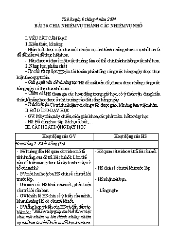 Giáo án Tin học Lớp 3 - Bài 26: Chia nhiệm vụ thành các nhiệm vụ nhỏ - Năm học 2023-2024