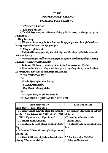 Giáo án Tin học Lớp 3 - Bài 28: Xác định nhiệm vụ - Năm học 2023-2024