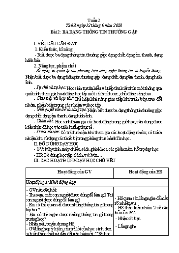 Giáo án Tin học Lớp 3 (Cánh diều) - Tuần 2, Bài 2: Đa dạng thông tin thường gặp - Năm học 2023-2024