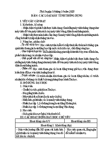 Giáo án Tin học Lớp 3 (Cánh diều) - Tuần 6, Bài 6: Các loại máy tính thông dụng - Năm học 2023-2024