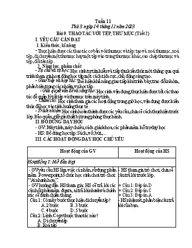 Giáo án Tin học Lớp 3 (Kết nối tri thức) - Tuần 11, Bài 9: Thao tác với tệp, thư mục (Tiết 2) - Năm học 2023-2024
