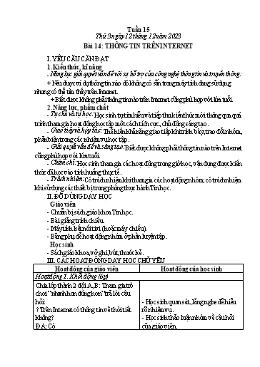 Giáo án Tin học Lớp 3 - Tuần 15, Bài 14: Thông tin trên Internet - Năm học 2023-2024