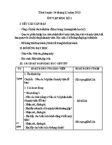 Giáo án Tin học Lớp 3 - Tuần 17, Bài: Ôn tập học kì I - Năm học 2023-2024