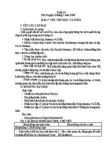 Giáo án Tin học Lớp 3 - Tuần 20, Bài 17: Tệp, thư mục và ổ đĩa - Năm học 2023-2024
