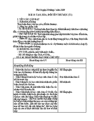 Giáo án Tin học Lớp 3 - Tuần 21, Bài 18: Tạo, xóa, đổi tên thư mục (Tiết 1) - Năm học 2023-2024