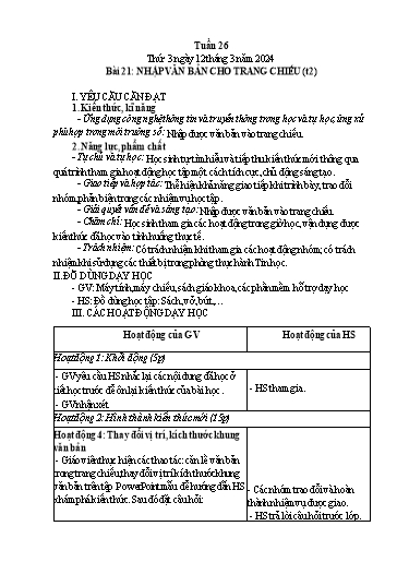 Giáo án Tin học Lớp 3 - Tuần 26, Bài 21: Nhập văn bản cho trang chiếu (Tiết 2) - Năm học 2023-2024