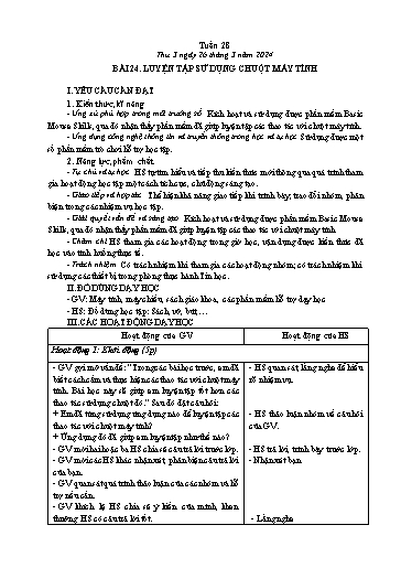 Giáo án Tin học Lớp 3 - Tuần 28, Bài 24: Luyện tập sử dụng chuột máy tính - Năm học 2023-2024