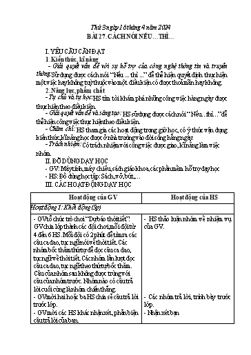Giáo án Tin học Lớp 3 - Tuần 31, Bài 27: Cách nói nếu...thì... - Năm học 2023-2024