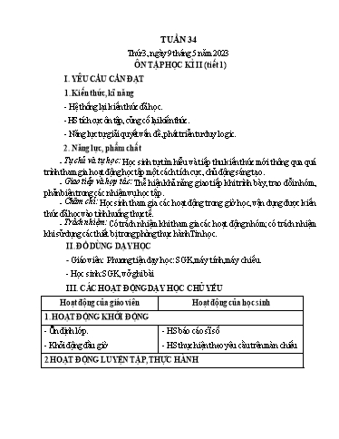 Giáo án Tin học Lớp 3 - Tuần 34: Ôn tập học kì II (Tiết 1) - Năm học 2022-2023