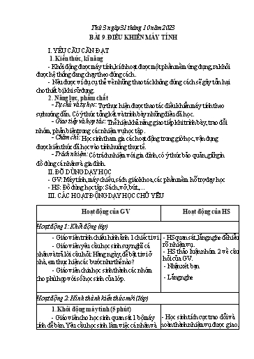 Giáo án Tin học Lớp 3 - Tuần 9, Bài 9: Điều khiển máy tính - Năm học 2023-2024