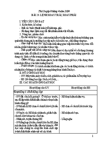 Giáo án Tin học Lớp 4 - Bài 25: Lệch xoay trái, xoay phải - Năm học 2023-2024
