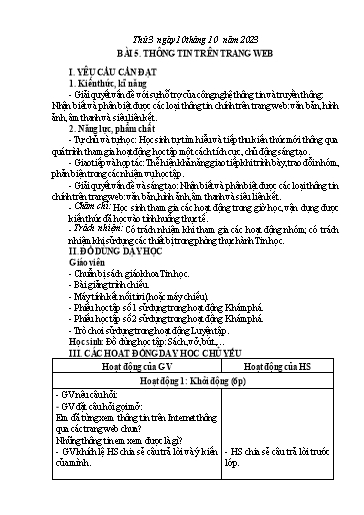 Giáo án Tin học Lớp 4 - Bài 5: Thông tin trên trang web - Năm học 2023-2024