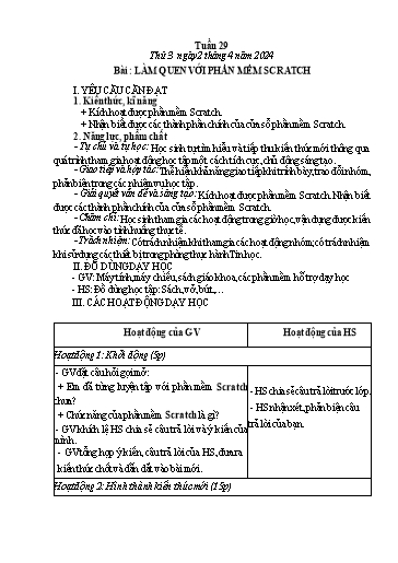 Giáo án Tin học Lớp 4 (Chân trời sáng tạo) - Tuần 29, Bài: Làm quen với phần mềm Scratch - Năm học 2023-2024