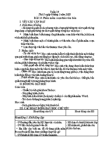 Giáo án Tin học Lớp 4 - Tuần 19, Bài 15: Phần mềm soạn thảo văn bản - Năm học 2022-2023