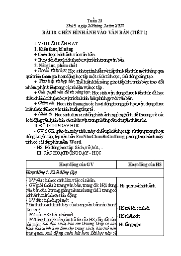 Giáo án Tin học Lớp 4 - Tuần 23, Bài 18: Chèn hình ảnh vào văn bản (Tiết 1) - Năm học 2023-2024
