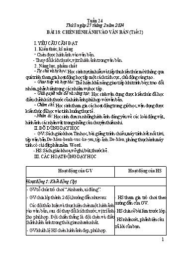 Giáo án Tin học Lớp 4 - Tuần 24, Bài 18: Chèn hình ảnh vào văn bản (Tiết 2) - Năm học 2023-2024