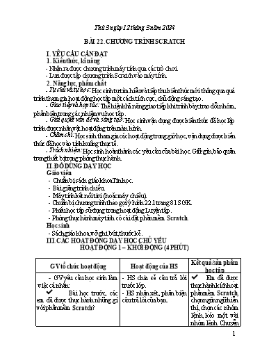 Giáo án Tin học Lớp 4 - Tuần 26, Bài 22: Chương trình Scratch - Năm học 2023-2024
