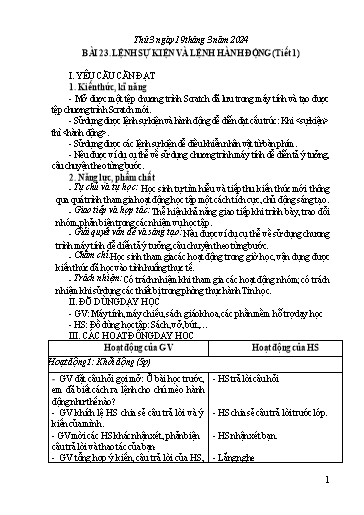 Giáo án Tin học Lớp 4 - Tuần 27, Bài 23: Lệnh sự kiện và lệnh hành động (Tiết 1) - Năm học 2023-2024