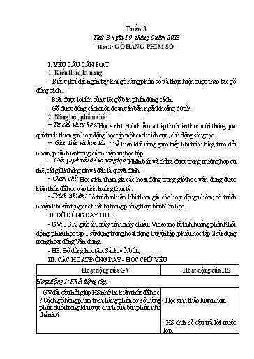 Giáo án Tin học Lớp 4 - Tuần 3, Bài 3: Gõ hàng phím số - Năm học 2023-2024