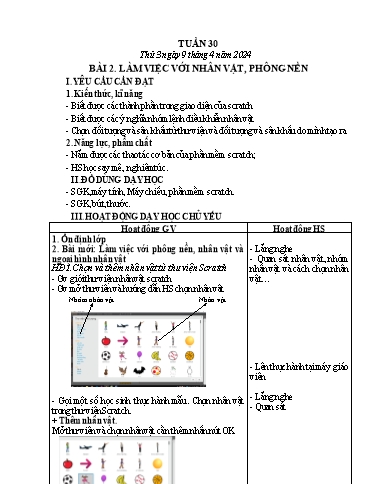 Giáo án Tin học Lớp 4 - Tuần 30, Bài 2: Làm việc với nhân vật, phông nền - Năm học 2023-2024