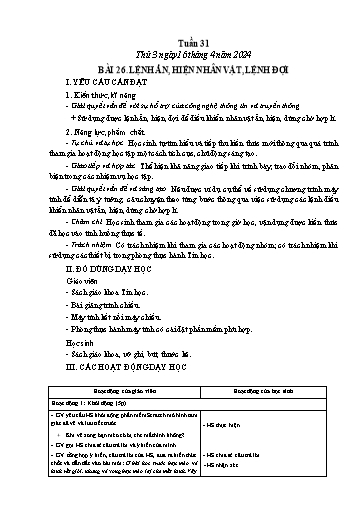 Giáo án Tin học Lớp 4 - Tuần 31, Bài 26: Lệch ẩn, hiện nhân vật, lệnh đợi - Năm học 2023-2024