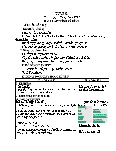 Giáo án Tin học Lớp 4 - Tuần 31, Bài 3: Lập trình vẽ hình - Năm học 2023-2024