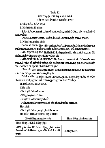 Giáo án Tin học Lớp 4 - Tuần 32, Bài 27: Nhân bản khối lệnh - Năm học 2023-2024