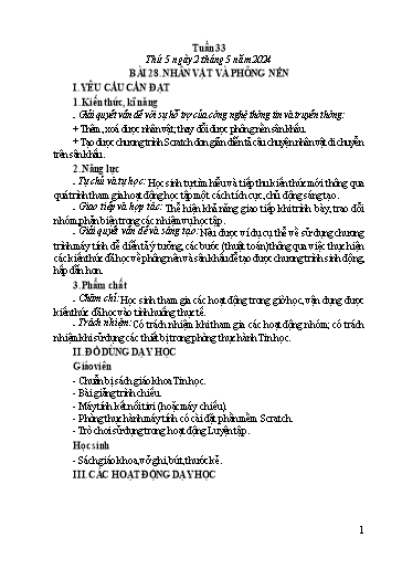 Giáo án Tin học Lớp 4 - Tuần 33, Bài 28: Nhân vật và phông nền - Năm học 2023-2024