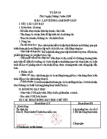 Giáo án Tin học Lớp 4 - Tuần 33, Bài 5: Lập trình game đơn giản - Năm học 2023-2024