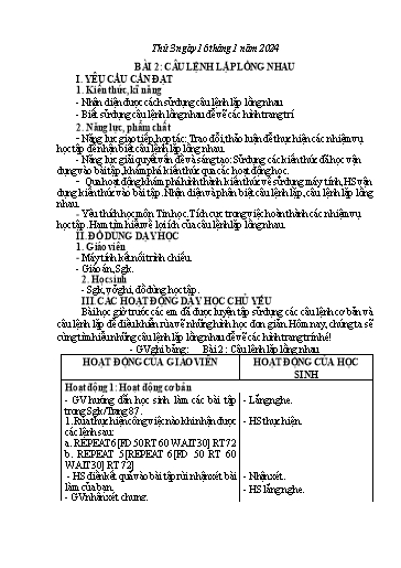 Giáo án Tin học Lớp 5 - Tuần 20, Bài 2: Câu lệnh lặp lồng nhau - Năm học 2023-2024