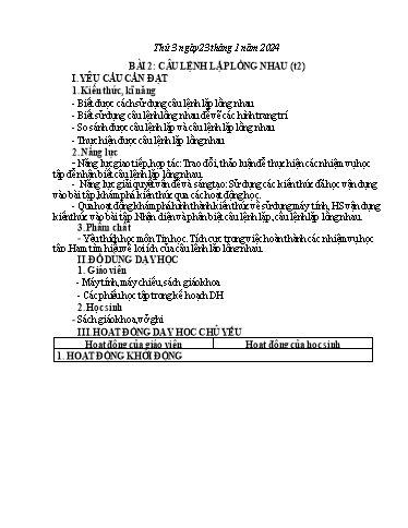 Giáo án Tin học Lớp 5 - Tuần 21, Bài 2: Câu lệnh lặp lồng nhau (Tiết 2) - Năm học 2023-2024