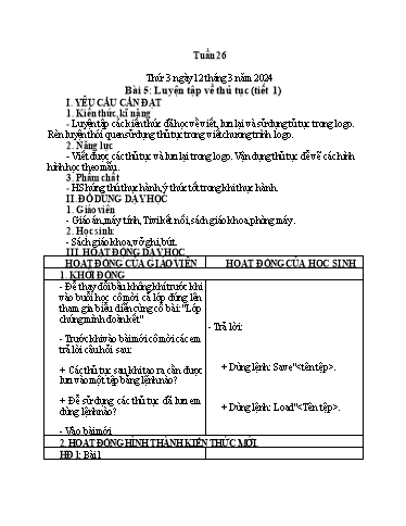 Giáo án Tin học Lớp 5 - Tuần 26, Bài 5: Luyện tập về thủ tục (Tiết 1) - Năm học 2023-2024