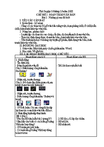 Giáo án Tin học Lớp 5 - Tuần 6, Bài 1: Những gì em đã biết - Năm học 2023-2024
