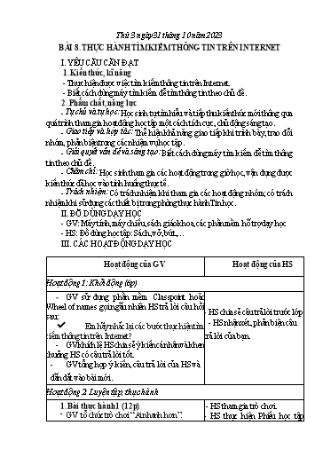 Giáo án Tin học Lớp 6 (Cánh diều) - Tuần 9, Bài 8: Thực hành tìm kiếm thông tin trên Internet - Năm học 2023-2024